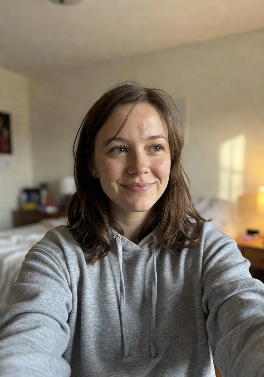 Casual smartphone selfie before SelfAI AI Photo Studio transformation