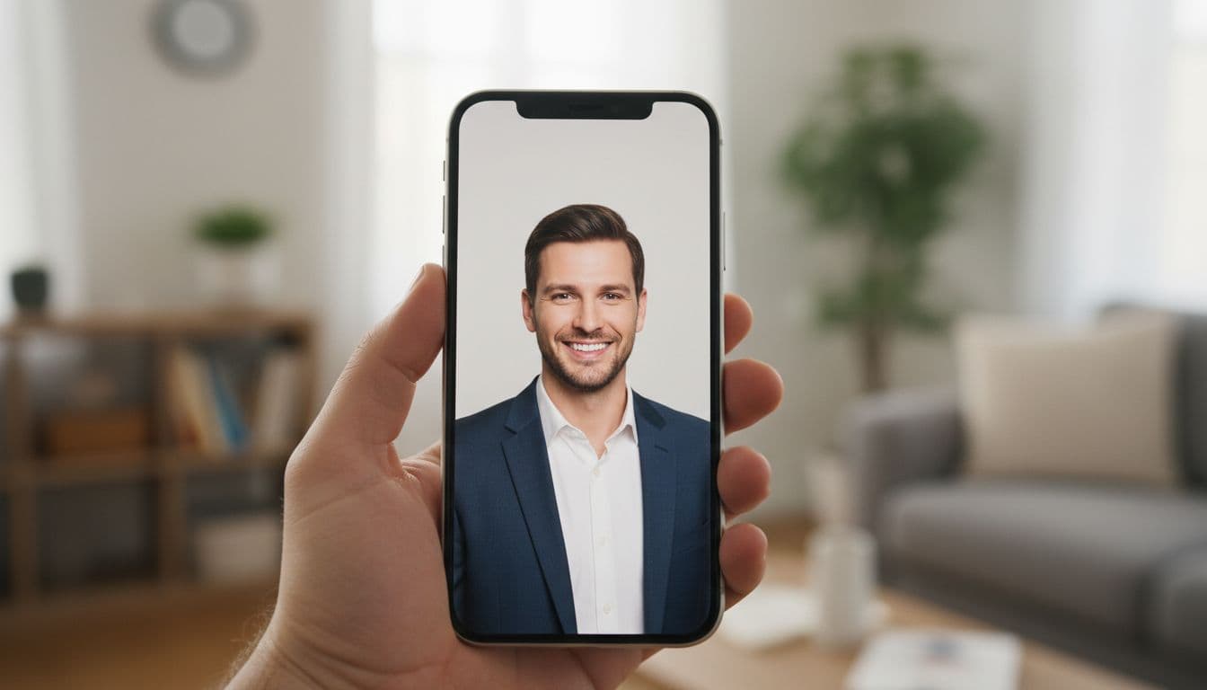 iPhone screen showing a professional AI photo editor result exported without a watermark
