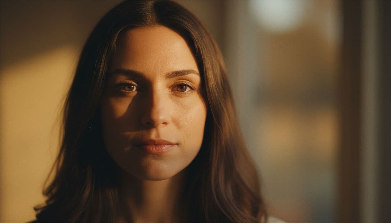 Editorial portrait with soft cinematic side lighting and a softly blurred background, an example of 2026 AI photo lighting trends