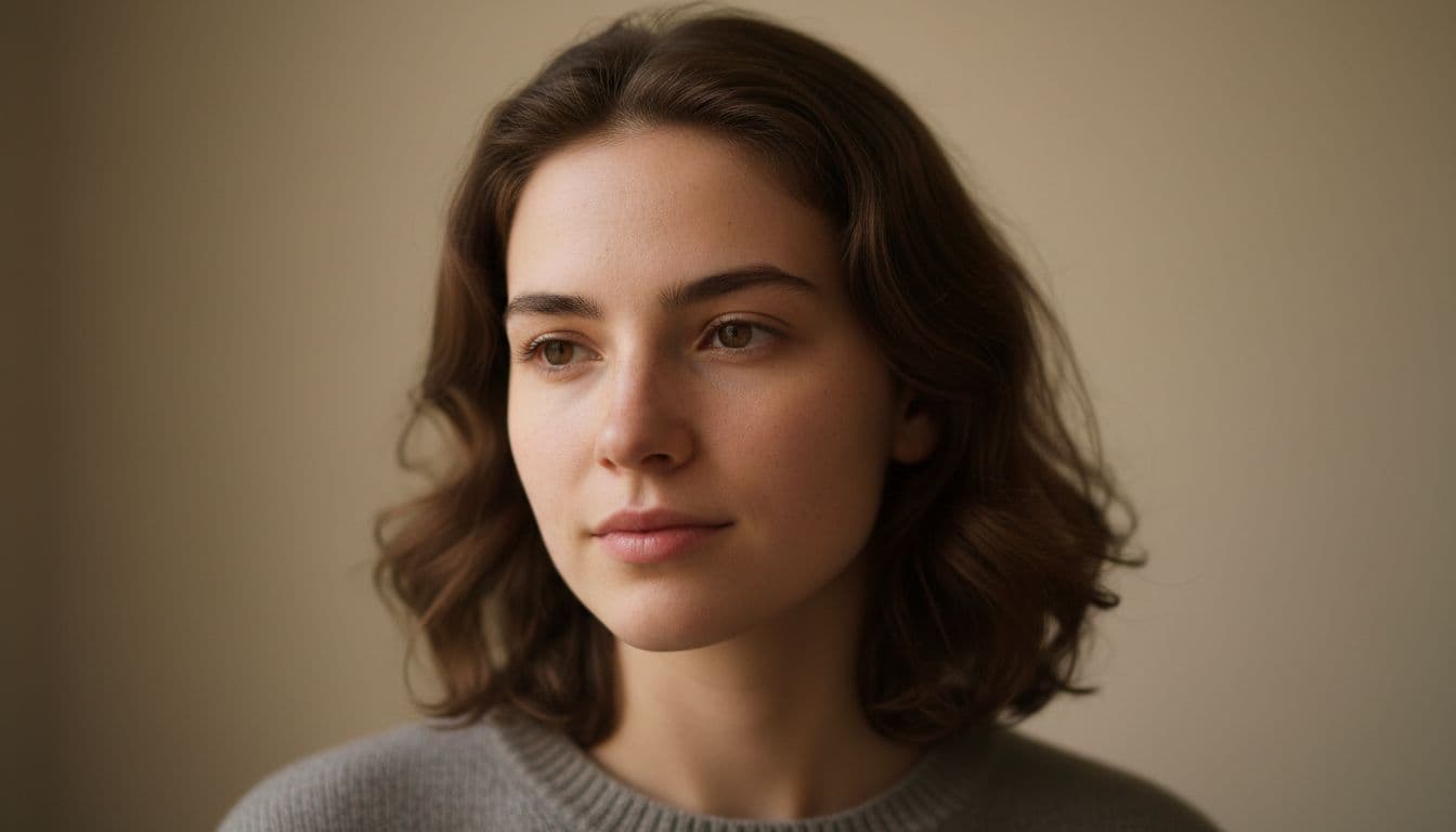 Close-up professional portrait showing natural, visible skin texture instead of an over-smoothed AI look, part of AI photo trends 2026