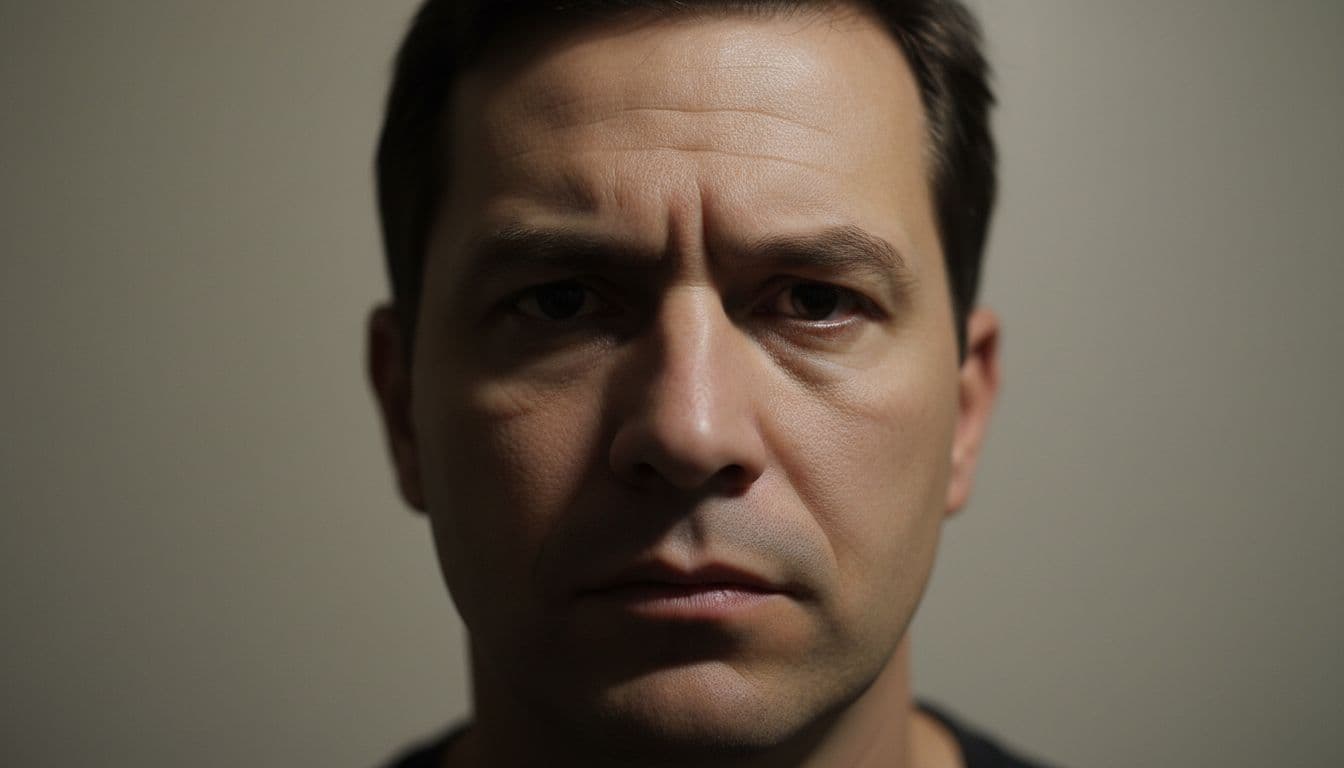 Close-up of a man under harsh overhead lighting showing the shadows that a bad headshot lighting setup creates