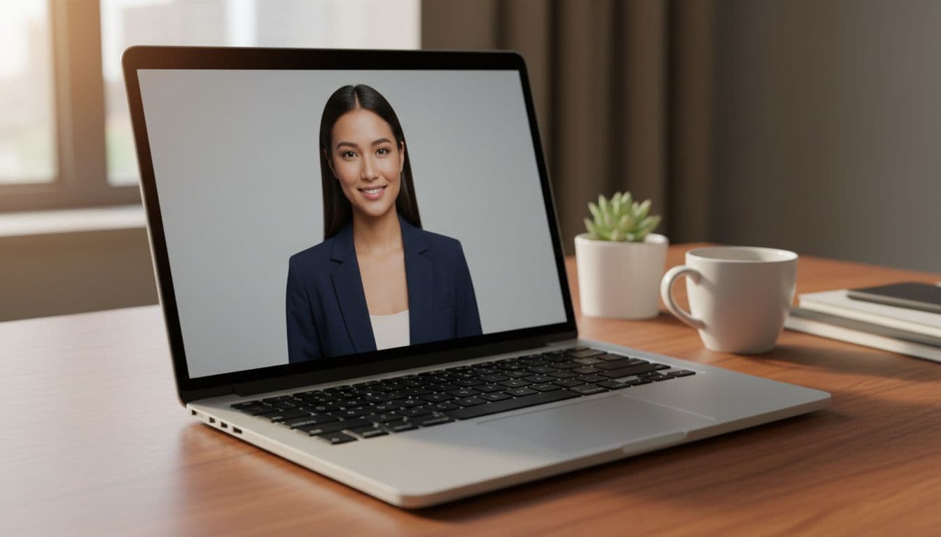 Laptop showing a LinkedIn profile page with a new professional headshot generated from a selfie