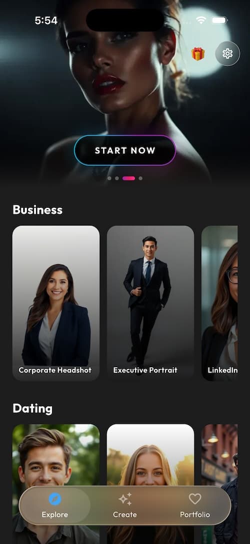 Vista previa de la app móvil de SelfAI con el selector de estilos del Estudio de Fotos con IA
